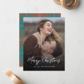 Elegantes Script Merry Christmas Wilson Tartan Fot Mitteilungskarte (Vorderseite/Rückseite Beispiel)