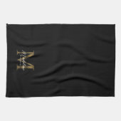 Elegantes Script Metallic Black and Gold Monogram Geschirrtuch (Horizontal)