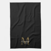 Elegantes Script Metallic Black and Gold Monogram Geschirrtuch (Vertikal)