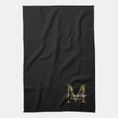 Elegantes Script Metallic Black Gold Monogramm Geschirrtuch (Vertikal)