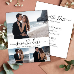 Elegantes Script Minimal 3 Foto Collage Wedding Save The Date