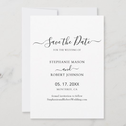 Elegantes Script Minimal 3 Foto Collage Wedding Save The Date (Rückseite)