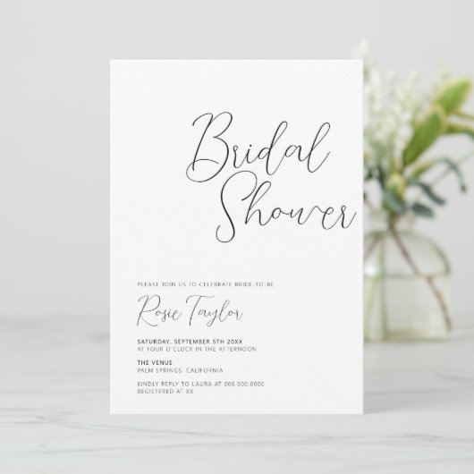 Elegantes Script-Minimal-Brautparty Einladung (Stehend Vorderseite)