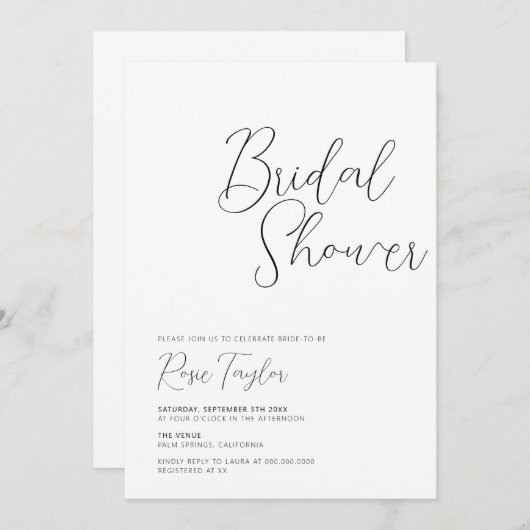 Elegantes Script-Minimal-Brautparty Einladung (Vorne/Hinten)