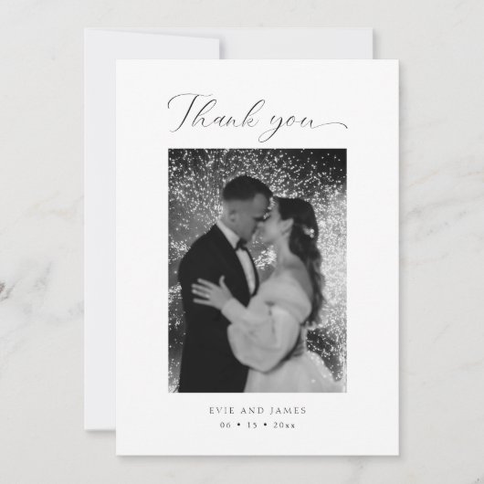 Elegantes Script Minimal Foto Hochzeit Dankeskarte (Vorderseite)