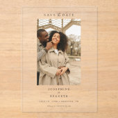 Elegantes Script-Minimal-Foto Hochzeit Speichern S Acryleinladungen (Vorderseite)