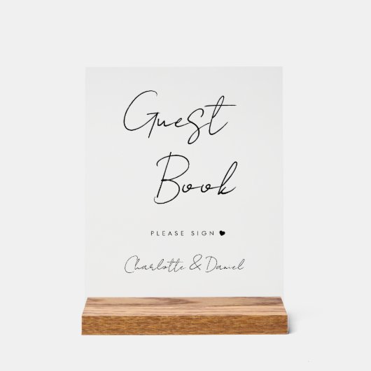 Elegantes Script, Minimal, Hochzeitsbuch Acrylschild (Vorderseite)