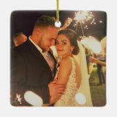 Elegantes Script Minimal Rose Goldenes Herz Hochze Keramikornament (Rückseite)