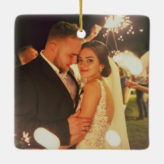 Elegantes Script Minimal Rose Goldenes Herz Hochze Keramikornament (Rückseite)