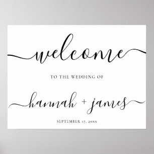 Elegantes Script Minimal White Wedding Willkommens Poster