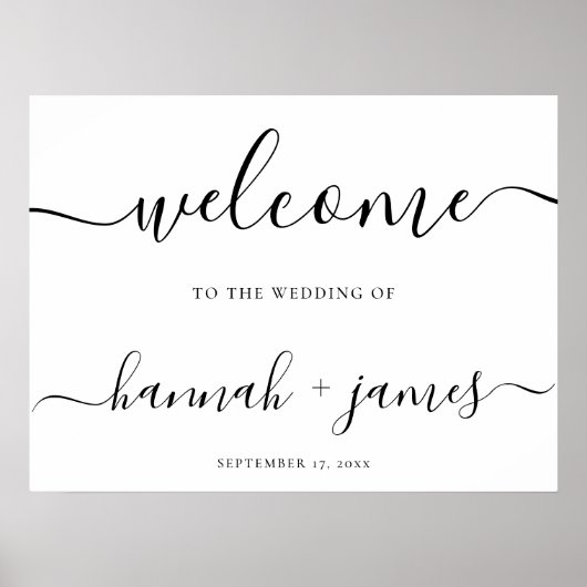 Elegantes Script Minimal White Wedding Willkommens Poster (Vorne)