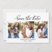 Elegantes Script Minimalistisch 3 Foto Collage Wed Save The Date (Vorderseite)