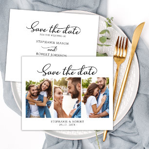 Elegantes Script Minimalistisch 3 Foto Collage Wed Save The Date