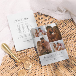 Elegantes Script Minimalistisch 4 Foto Collage Wed Dankeskarte