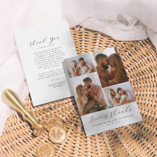 Elegantes Script Minimalistisch 4 Foto Collage Wed Dankeskarte