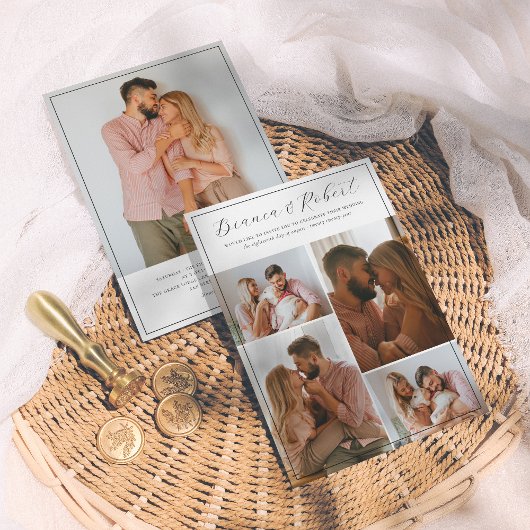 Elegantes Script Minimalistisch 5 Foto Collage Wed Einladung