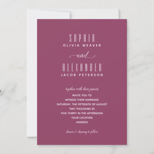 Elegantes Script Minimalistisch Berry Wedding Einl (Vorderseite)