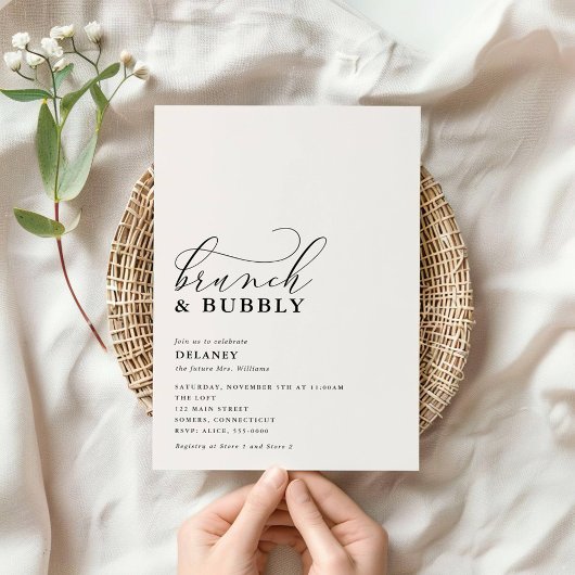 Elegantes Script Minimalistisch Brunch & Bubbly Sh Einladung
