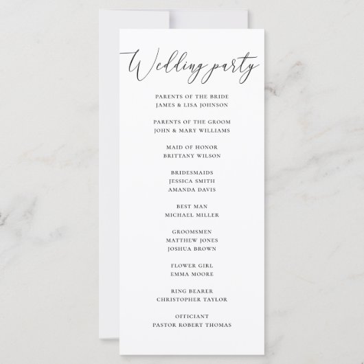 Elegantes Script Minimalistisch Hochzeitsprogramm (Rückseite)
