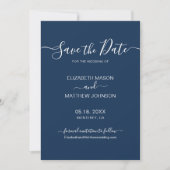 Elegantes Script Minimalistisch Navy und White Wed Save The Date (Vorderseite)