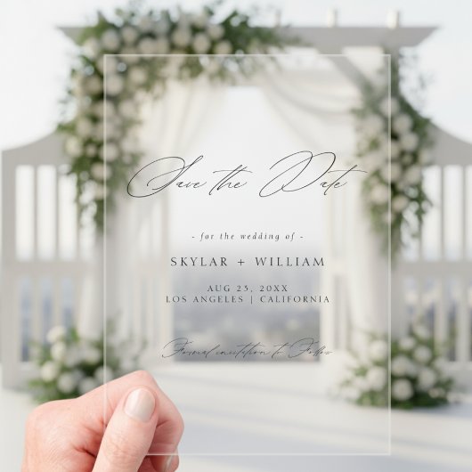 Elegantes Script Minimalistisch Wedding Save the D Acryleinladungen