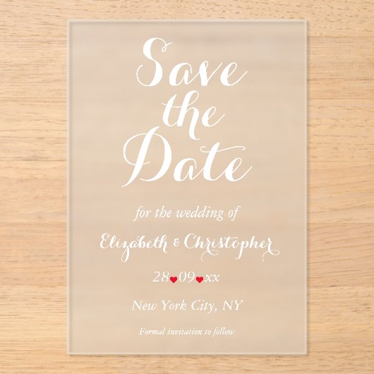 Elegantes Script Minimalistisch Wedding Save the D Acryleinladungen (Vorderseite)