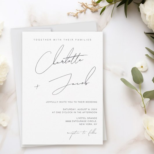 Elegantes Script Minimalistische Elfenbeinhochzeit Einladung