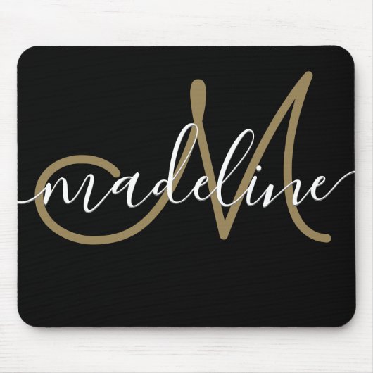 Elegantes Script Mit Monogramm Black Gold Mousepad (Vorne)