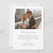 Elegantes Script Moderne 2-Foto Hochzeit Dankeskarte (Rückseite)