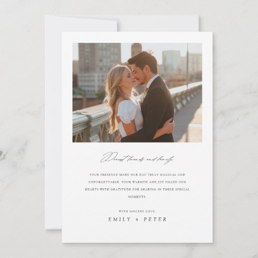 Elegantes Script Moderne 2-Foto Hochzeit Dankeskarte (Rückseite)