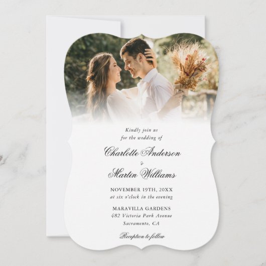 Elegantes Script Moderne 4-Foto Hochzeit Einladung (Vorderseite)