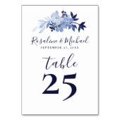 Elegantes Script Moderne Navy Minimalistische Hoch Tischnummer (Rückseite)