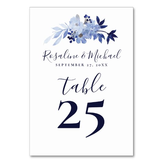 Elegantes Script Moderne Navy Minimalistische Hoch Tischnummer (Rückseite)