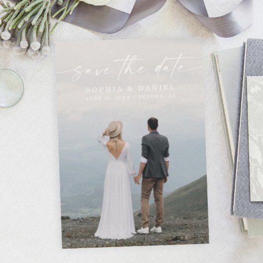 Elegantes Script Moderne Save the Date Fotokarte