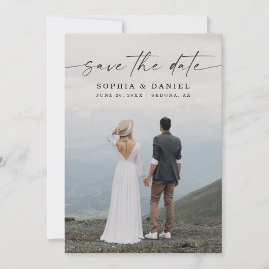 Elegantes Script Moderne Save the Date Fotokarte (Vorderseite)
