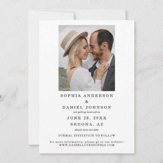 Elegantes Script Moderne Save the Date Fotokarte (Rückseite)