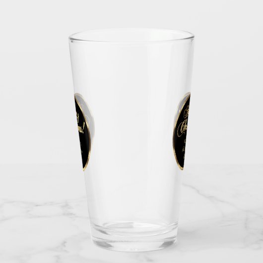 Elegantes Script Moderne Schwarz und Gold Weihnach Glas (Rechts)