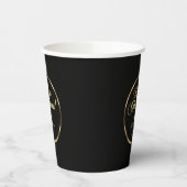 Elegantes Script Moderne Schwarz und Gold Weihnach Pappbecher (Links)