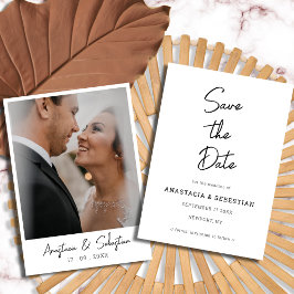 Elegantes Script Moderne Schwarz-Weiß-Foto Hochzei Save The Date