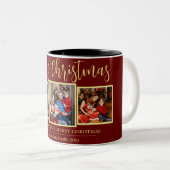 Elegantes Script Moderne Weihnachtsfamilie 3 Foto Zweifarbige Tasse (VorderseiteRechts)