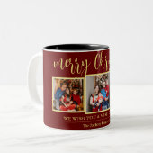 Elegantes Script Moderne Weihnachtsfamilie 3 Foto Zweifarbige Tasse (Vorderseite Links)