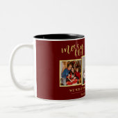 Elegantes Script Moderne Weihnachtsfamilie 3 Foto Zweifarbige Tasse (Links)