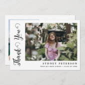 Elegantes Script Moderner Einfaches 2-Foto-Abschlu Dankeskarte (Vorne/Hinten)