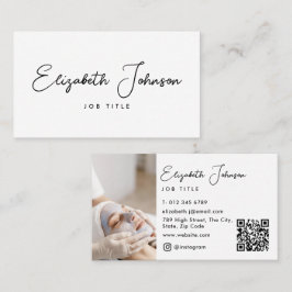 Elegantes Script Modernes Chic Foto QR Code Visitenkarte