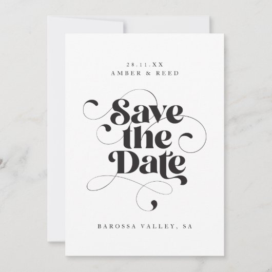 Elegantes Script Modernes Foto für Schwarz-weiße K Save The Date (Vorderseite)