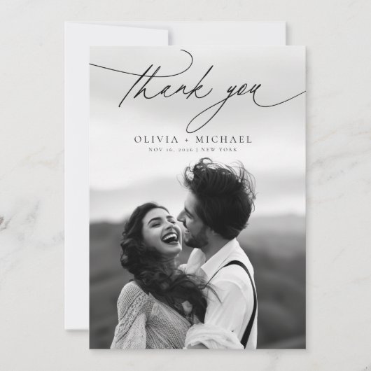 Elegantes Script Modernes Foto Hochzeit Dankeschön Einladung (Vorderseite)
