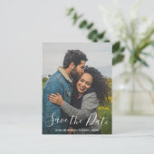 Elegantes Script Modernes Foto Hochzeit speichern  Ankündigungspostkarte (Stehend Vorderseite)