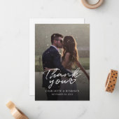 Elegantes Script Modernes Foto Hochzeit Vielen Dan Mitteilungskarte (Vorderseite/Rückseite Beispiel)