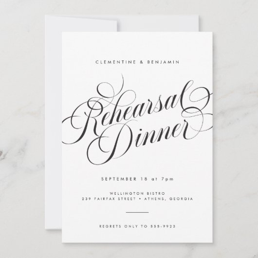 Elegantes Script Modernes Hochzeitessen Probe Dinn Einladung (Vorderseite)