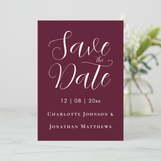Elegantes Script Modernes Hochzeitsszenario-Foto Save The Date (Stehend Vorderseite)